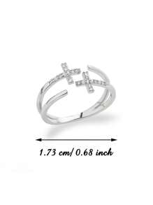 Anéis de aço inoxidável com cruz deslocada de zircônia cúbica minúscula para mulheres, anel ajustável aberto antidesbotamento banhado a ouro 18K, joias com pingente dourado para casamento, acessórios para festas e férias, presentes para ela/mãe/melhores amigas - Aço inoxidável - Ver 19