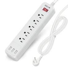 CILIA 1 件 8 孔插座电源扩展器带电涌保护器，5 AC 和 3 USB，带开关 4.9 英尺电缆，壁挂式办公室，旅行，黑色/白色