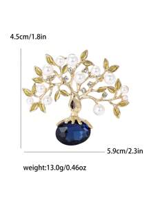 Fashionable Rhinestone Faux Pearl Fortune Tree Brooch For Women Plant Brooch Dress Suit Pin Accessories Party Banquet Gift
