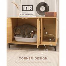 Cat Litter Box Enclosure,Stylish Hidden Litter Box Furniture, Modern Cat Litter Furniture Cabinet, Side End Table, Cat House With Scratch Pad, For Living Room, Bedroom, Entry Foyer - Natural - View 4