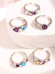 5pcs/Set Vintage Asymmetrical Geometric Colorful Zirconia Rings Set, Versatile Fashionable Elegant Women Jewelry - Multicolor - View 9
