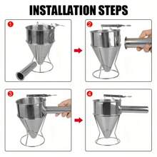 1pc Multi-Caliber Stainless Steel Batter Funnel With Stand - Perfect For Pancake, Cupcakes, And Baking - Kitchen Gadgets - Silver - View 7