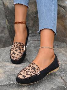 Spring & Autumn Classic Leopard Print Casual Slip-On Flat Loafers For Women - Black Leopard Print - View 4