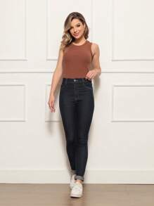 Kit 2 Women's Plain Ribbed Tank Top Basic T-Shirt Casual Sleeveless Blouse - 粉紅色/棕色 - 查看 2