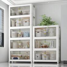 CENLEN 可折叠储物箱 5 层，大型双开储物箱，带盖和轮子的大型储物箱，可存放衣服、零食、玩具和书籍，家庭办公室户外折叠容器储物箱返校旅行必需品房间装饰、家居装饰、卧室装饰储物整理和储物小狗存放连衣裙短裤手机壳比基尼女士夏装裙子夏装连衣裙指甲牛仔裤上衣白色连衣裙女士连衣裙 - 4層 - 查看 2