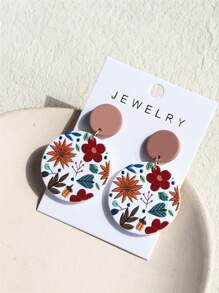 1 Pair Women Daisy Flower Printed Clay Texture Cute Elegant Acrylic Round Earrings - Multicolor - View 4