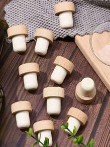 Set de 5 piezas/10 piezas Tapones de botella en forma de T de madera de haya con corcho, tapas de sellado hermético, para cocina, herramientas de bar y conservación de bebidas, decoración de botellas, decoración del hogar, regalo de Navidad, accesorios para tazas, regalos para amigos, regalos para la familia, fiesta de Navidad