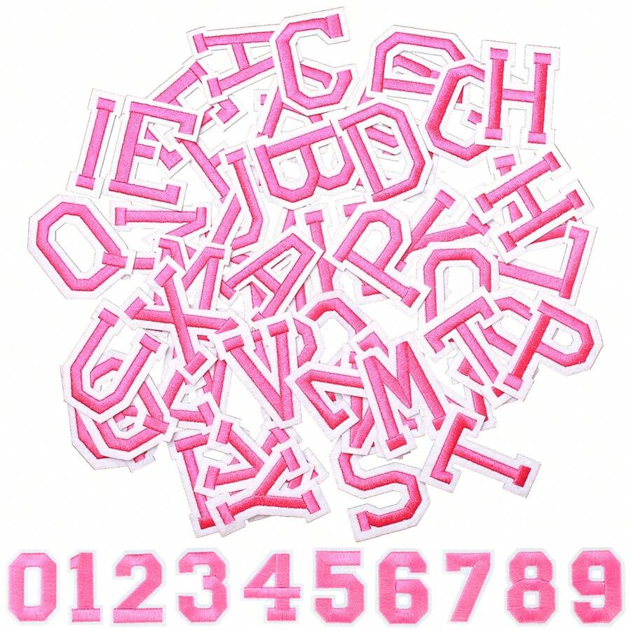 熨烫式字母数字贴片，黑色刺绣字母 A-Z，数字 0-9 贴花，适用于衣服、连衣裙、帽子、袜子、牛仔裤、DIY 配件（玫瑰红）