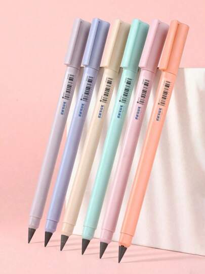 6pcs Everlasting Pencils, No Need To Sharpen, Endless Writing, Advanced Technology With Erasers, Macaron Colors, Random Styles, Creative Design Back To School,Random Color And Style