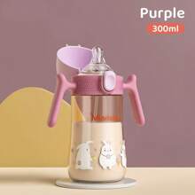 1pc 300ml Cartoon Animal Milk Bottle, Cute Rabbit/Duck/Kitten Print, Material Shockproof Heatproof, With Toddler Lock Drink Water Milk No Nose Touch, Clear Scale, Anti-Slip Handle, Suitable For Daily Use, Holiday Birthday Gift