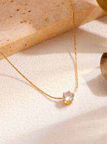 1 件优雅的 6 爪锆石吊坠项链，适合女士，配有精致礼品盒（随机黑色或灰色海绵衬里） - 金色 - 查看 3