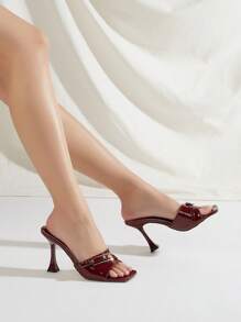Wine Red Metallic Buckle Detail Thin Heel Stilettos High Heeled Sandals For Women