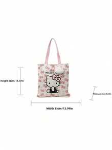 Sanrio Sac en canevas chat dessin animé Sanrio, sac à main décontracté à porter à l'épaule pour les étudiants, sac fourre-tout de grande capacité pour l'école et les déplacements, sac à bandoulière, sac fourre-tout, plage, voyage, camping, extérieur, maquillage, remise des diplômes, mariage, anniversaire, cadeau, campus, Hello Kitty
