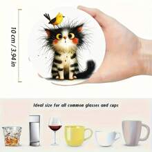 6pcs Cute Cat Designed Wooden Coasters, Heat Resistant Coasters Suitable For Home And Cafe, Holiday Gift - Multicolor - View 2