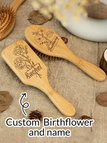 1把个性化定制梳子，定制迷你椭圆形气垫竹梳，可定制生日花和名字，激光雕刻天然竹制桨式梳，易于梳理头发，男女老少皆宜，便携式梳子，按摩头皮，适用于细软/卷曲/干性发质，母亲节礼物，复活节礼物，朋友礼物，奶奶礼物，女孩伴娘礼物，妈妈礼物，家庭礼物，梳子，儿童礼物，护发圣诞美容配件 - 彩色 - 查看 2