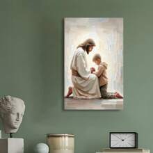 Framed Jesus & Little Boy Praying - Inspirational Christian Canvas Art, Wall Decor   Perfect For Room Decor Birthday Party Decor, Mother's Day New Year Easter Gift,  Home Living Room Office Wall Decor, Perfect Gift And Wall Decoration