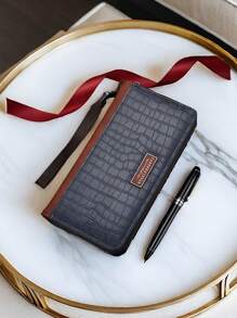 1 件时尚新款鳄鱼纹拉链钱包，适合年轻男士，实用多卡槽设计，适合作为圣诞节、新年、父亲、男朋友、毕业典礼或休闲夏季户外的生日礼物、旅行配件
