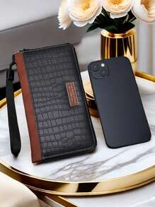 1 件时尚新款鳄鱼纹拉链钱包，适合年轻男士，实用多卡槽设计，适合作为圣诞节、新年、父亲、男朋友、毕业典礼或休闲夏季户外的生日礼物、旅行配件