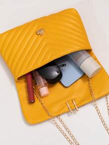 1pc Fashionable & Versatile Embroidered Lock Chain Crossbody Bag, Ideal Holiday Gift, Fashionable Butter Yellow Bag For Women
