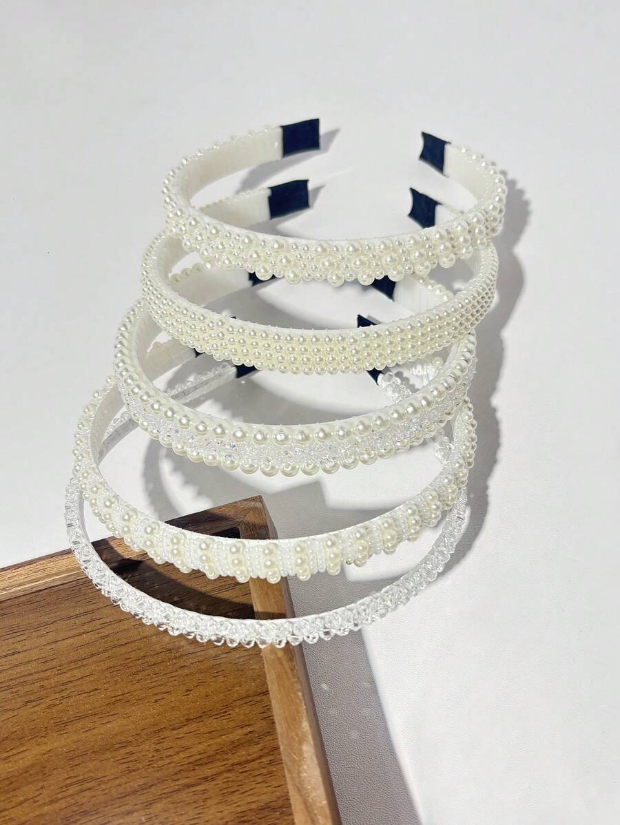 5/1 szt. damska biała ręcznie robiona opaska na głowę z pereł syntetycznych, minimalistyczna, modna, na co dzień, odpowiednia na imprezę, dla druhny, panny młodej, prezent dla kobiet, matki, ozdoba na głowę