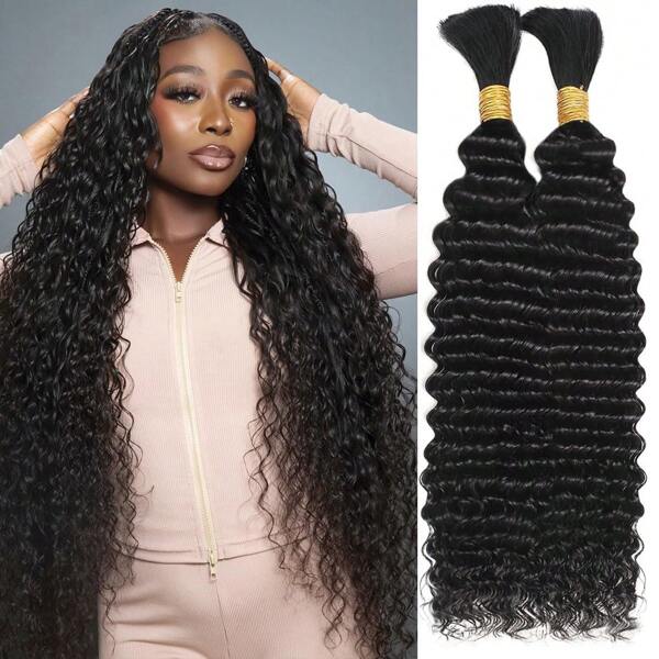 Deep Wave Bulk Cabelo Humano Para Trançar Extensões de Cabelo Humano Virgem Brasileiro Dois Pacotes Micro Trança Cabelo Humano 100g Sem Trama (18 polegadas, Preto Natural)
