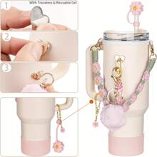 8 pièces Set d'accessoires de tasse pour Tumbler 40oz & 30oz, Tumbler avec sangle de poignée - Comprenant couvercle de paille, sangle de bouteille d'eau, crochet en forme de cœur, manchon en silicone, porte-clés, cadeau idéal pour la Saint-Valentin, pour les activités en plein air, le camping, fournitures pour la rentrée scolaire
