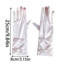 1 Pair Vintage Bridal Wedding Gown Satin Elastic Mid-Length Bow Fully Covered Perforated Gloves, Suitable For Weddings And Photo Studio Use