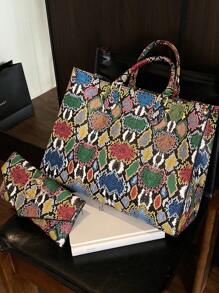 Fashionable Snake Skin Pattern All-Season Travel & Shopping Tote Bag, Extra Large Handbag - Multicolor - View 8