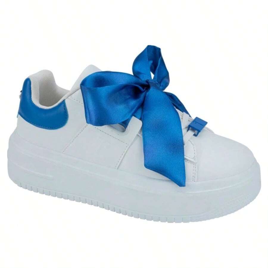 Tenis Casual Con Moño Color Blanco Para Mujer, Elegancia y Confort en Cada Paso - Azul y blanco - Ver 1