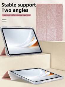 1个透明亚克力三折闪粉玫瑰金平板电脑保护套，高档闪亮保护壳，适用于iPad Mini 6/Mini 7/Air 1/Air 2/9.7/10.2/10.5/Air 4/Air 5/10.9/Pro 11/第十代/A16 2024 2025，内置笔槽，高透明亚克力背板，三折可调节支架，磁吸式/自动休眠/唤醒功能