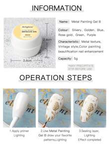 1 件 5ml 银色日式镜面金属凝胶指甲油，超闪亮，适用于法式绘画、线条、边缘和光疗半永久性清漆可浸泡指甲油 UV LED 凝胶指甲油修指甲用品 DIY 沙龙居家礼物送给女性 - 金色 - 查看 9
