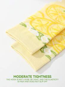 1 Pair Women's Lemon Patterned Mid-Calf Socks, Soft, Breathable, Casual Socks For Home, Travel, Party, Unique Gift For Family & Friends, Fashion , , All Season - Multicolor - View 9