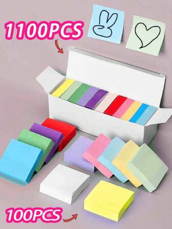 100pcs/1100pcs Colorful Sticky Notes, 11 Color Memo Pad Index Tabs Self-Adhesive Sticker Stationery Office Supplies Back To School