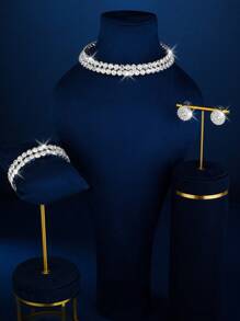 Bộ trang sức cưới châu Phi 3 món bằng pha lê, bao gồm dây chuyền, bông tai và vòng tay, thích hợp cho phụ nữ đeo hàng ngày, đám cưới, tiệc tùng và các dịp khác. - trắng - Xem 1