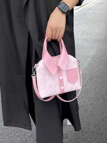 1 件包，异形包，PU 面料，长肩带单肩包挎包，火辣女孩风格，服装包独特时尚女士手提包，简约衬衫设计，小方形斜挎包 - 粉色 - 查看 1