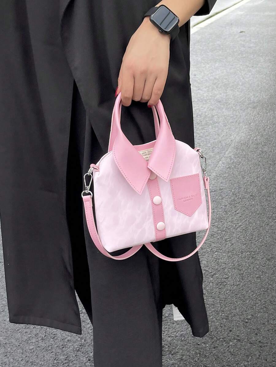 1 件包，异形包，PU 面料，长肩带单肩包挎包，火辣女孩风格，服装包独特时尚女士手提包，简约衬衫设计，小方形斜挎包 - 粉色 - 查看 1