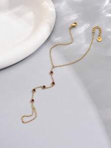 1st Dames Goudkleurige Roestvrijstalen 5-Ronde Rode Zirkonia Steen Vinger Armband, 18K Goud Vergulde Mode Sieraden