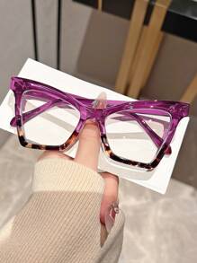 1 件装女士方形大框猫眼眼镜，时尚拼色超大号高端户外摄影道具，无度数