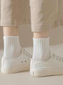 1/5/10 Pairs Classic Black & White Women Short Socks, Plus Size Breathable Casual Sock For Ladies, Spring/Summer/Autumn, Sports Style, Unisex Mid-Calf Socks, Versatile, College Style - Multicolor - View 9