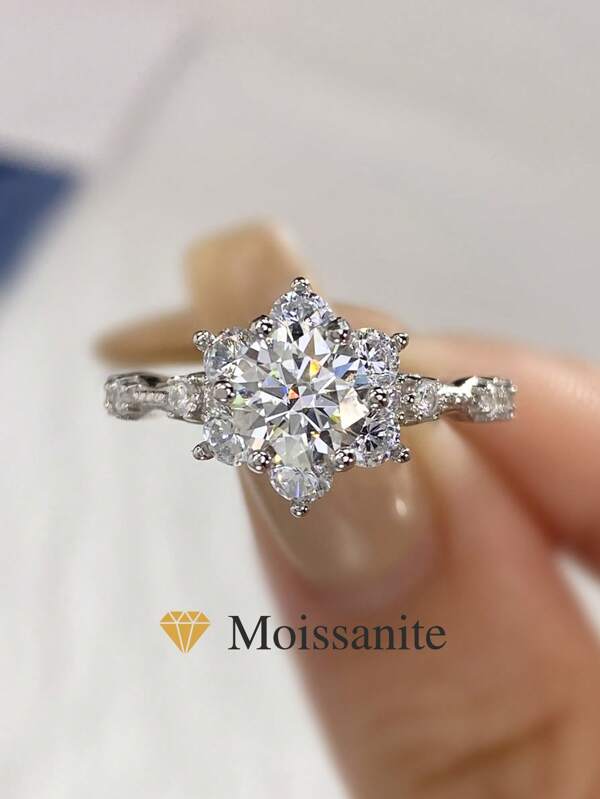 1Pc Advanced Six-Claw Flower 1ct-5ct Moissanite Diamond Wedding Band Ring Design D Color S925 Sterling Silver Ring,Suitable For Engagement, Wives, Girlfriends, Birthday Gifts, Anniversary Gifts Bridal Fine Jewelry