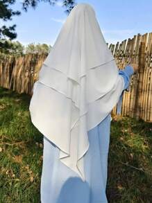 1 chiếc áo choàng dài ba lớp có mũ trùm đầu thanh lịch cho nữ Chador, Khimar, khăn choàng chống nắng thoáng khí, thích hợp mặc ngoài trời thường ngày trong mọi mùa - màu đặc - Xem 7