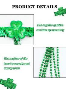 6pcs Sequin Green Shamrock Headband & Bracelet Beads Set, Party Favors For St. Patrick's Day, Suitable For Celebrations Prom - Green - View 4