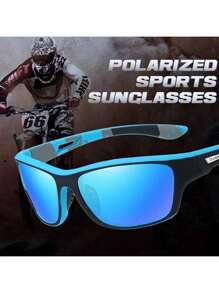 1 Pair Unisex Fashion Polarized Sports Glasses With Lanyard, Suitable For Men. For Cycling, Running, Fishing, Climbing, Skiing, Motorcycling, Driving, Hiking, Camping And Other Outdoor Sports. Brand Designer Glasses, Fashion Retro Anti-Glare Sports Glasses In Black, Ice Blue, Green, Orange Colors. (Note: The Glasses Case In The Picture Is Not Included) - 藍色 - 查看 3