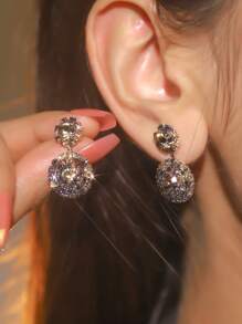 Europe And America Exaggerated Vintage Palace Gorgeous Double Round CZ Women's Crystal Earrings 1 Pair