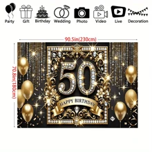 1 banner luxos pentru petrecerea de 50 de ani, fundal din poliester de mai multe picioare, decorațiune elegantă de perete multifuncțională pentru sărbători, temă aurie și neagră, potrivit pentru evenimente în interior și în exterior, festivaluri, curți interioare, studiouri, fundal pentru fotografie de casă și grădină. - Multicolor - Vizualizare 3