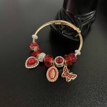 1pc Full Crystal Heart, Virgin Mary, Butterfly Charm Titanium Steel Bracelet, Gold Color Bangle Wrist Accessories For Women - Multicolor - View 3