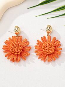 1 Pair Elegant & Romantic Raffia Flower Drop Earrings, Chic Daily And Vacation Accessory For Women