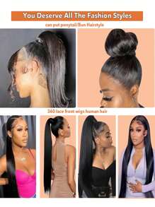 100% Brazilian Remy Human Hair Lace Front Wig, Straight, Natural Black Color, Women - Natural & Black - View 7