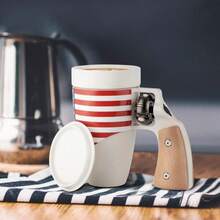 Coffee Cup With Rotatable Wooden Handle, Ceramic Leak-Proof And Scalding-Proof Cup, 16 Ounces Beverage Drinkware Glass Reusable Reuse - Flag-Black - View 5