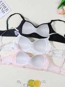 3pcs/Set Teen Girls' Ribbed Comfortable Simple Style Bras, Suitable For 13-16 Years Old - Multicolor - View 4